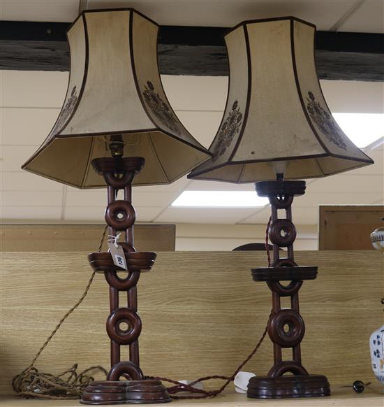 A pair of Chinese hardwood lamps